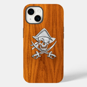 Chrome Pirate Crossbones op Teak Wood Case-Mate iPhone 14 Hoesje