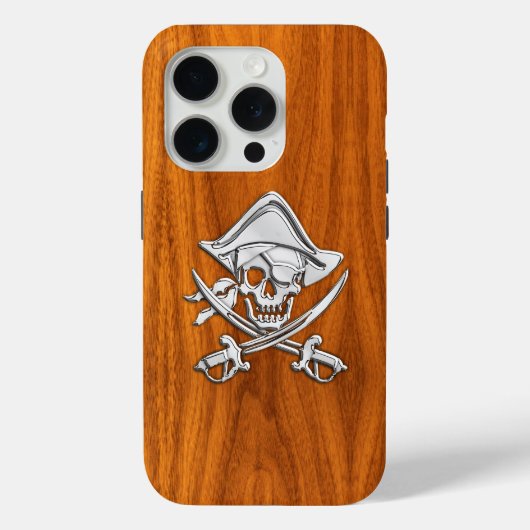 Chrome Pirate Crossbones op Teak Wood Case-Mate iPhone Case (Achterkant)