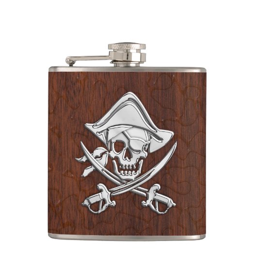 Chrome Pirate on Natte Mahogany Print Heupfles (Voorkant)