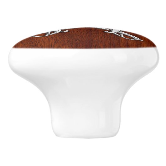 Chrome Pirate over autical Mahogany Grain print Keramische Knop (Zijkant)