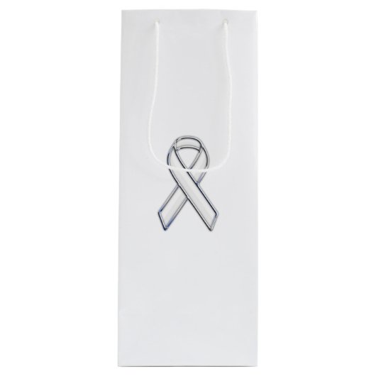 Chrome Print Belted White Ribbon Awareness Wijn Cadeautas (Voorkant)