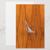 Chrome Regatta Sailboot op Teak Veneer Styles Briefpapier (Voorkant / Achterkant)