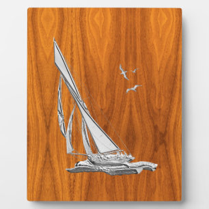 Chrome Regatta Sailboot op Teak Veneer Styles Fotoplaat