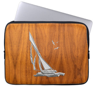 Chrome Regatta Zeilboot op Teak Fineer Stijlen Laptop Sleeve