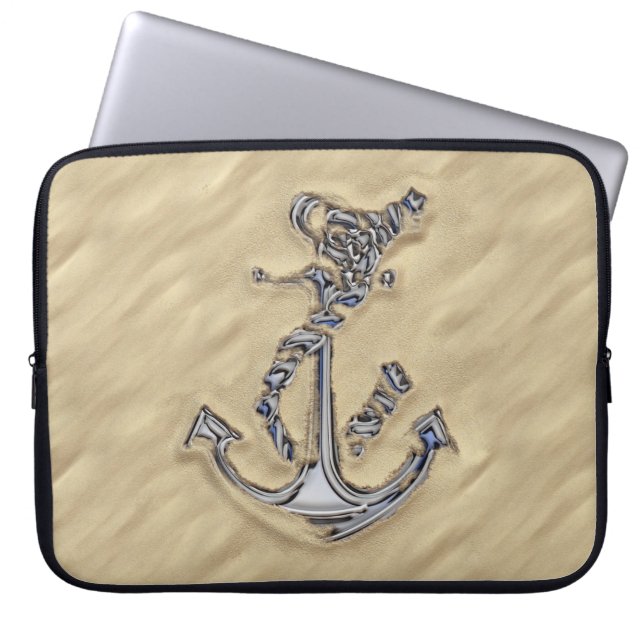 Chrome Rope Anchor on the Beach Laptop Sleeve (Voorkant)