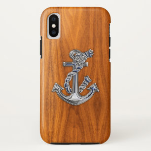 Chrome Rope Anchor op Teak Decor iPhone X Hoesje