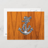 Chrome Rope Anchor op Teak Veneer Briefkaart (Voorkant / Achterkant)