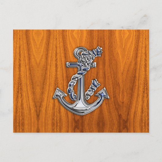 Chrome Rope Anchor op Teak Veneer Briefkaart (Voorkant)