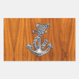 Chrome Rope Anchor op Teak Veneer Rechthoekige Sticker