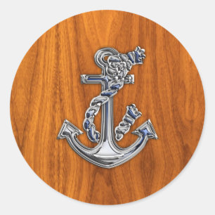 Chrome Rope Anchor op Teak Veneer Ronde Sticker