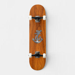 Chrome Rope Anchor op Teak Veneer Skateboard