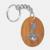 Chrome Rope Anchor op Teak Veneer Sleutelhanger (Voorkant Links)
