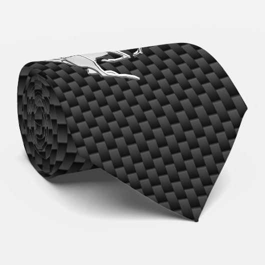 Chrome Running Deer on Carbon Fiber Print Stropdas (Opgerold)