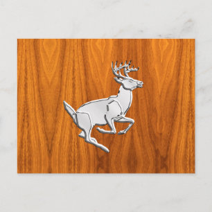 Chrome Running Deer op Fine Teak Print Briefkaart