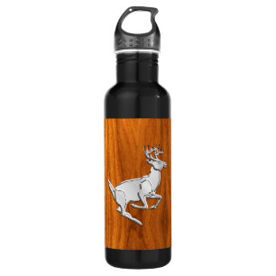 Chrome Running Deer op Fine Teak Print Waterfles