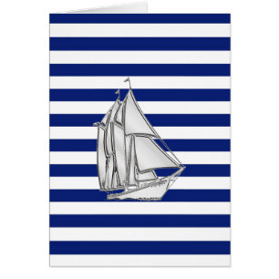 Chrome Sailboat on Nautical Stripes