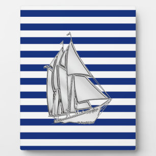 Chrome Sailboat on Nautical Stripes Fotoplaat