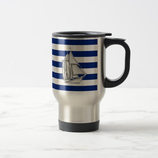 Chrome Sailboat on Nautical Stripes Reisbeker (Rechts)