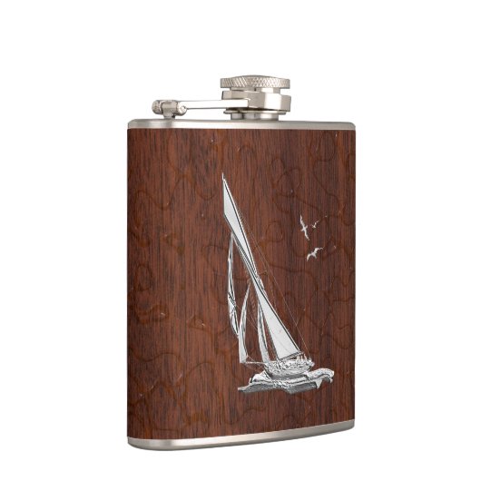 Chrome Sailboot on Natte Mahogany Print Heupfles (Rechts)