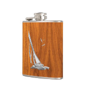 Chrome Sailboot op Teak Print Heupfles (Links)