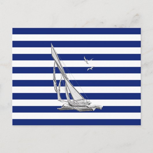 Chrome Sailing on Nautical Stripes Briefkaart (Voorkant)