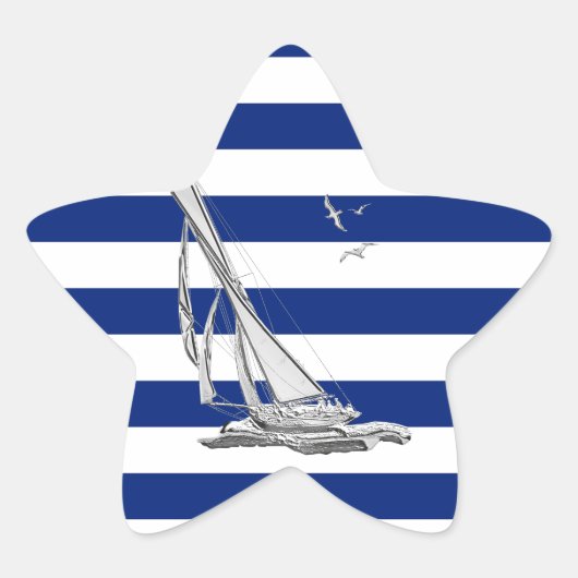 Chrome Sailing on Nautical Stripes Ster Sticker (Voorkant)