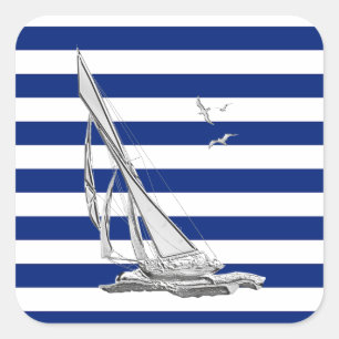 Chrome Sailing on Nautical Stripes Vierkante Sticker