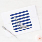 Chrome Sailing on Nautical Stripes Vierkante Sticker (Envelop)