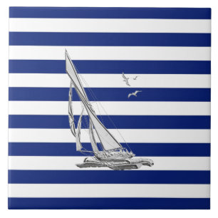 Chrome Sailing op Nautical Stripes Tegeltje