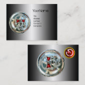 CHROME SCHEDEL, STAAL EN RODE RUBY MONOGRAM VISITEKAARTJE (Voorkant / Achterkant)