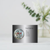 CHROME SCHEDEL, STAAL EN RODE RUBY MONOGRAM VISITEKAARTJE (Staand voorkant)