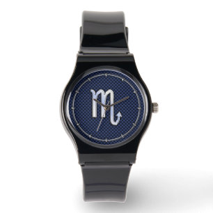 Chrome Schorpioen Sterrenbeeld op Blauwe Koolstofv Horloge