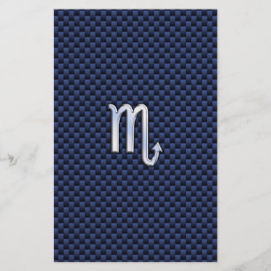 Chrome Scorpio Zodiac Sign on Blue Carbon Fibre Briefpapier