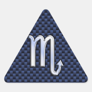 Chrome Scorpio Zodiac Sign on Blue Carbon Fibre Driehoek Sticker