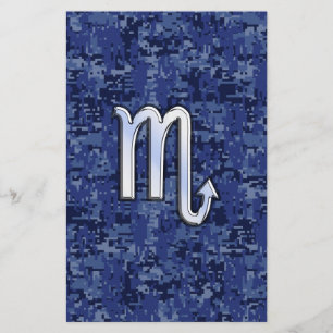 Chrome Scorpio Zodiac Sign on Navy Blue Camo Briefpapier