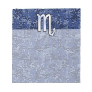 Chrome Scorpio Zodiac Sign on Navy Blue Camo Notitieblok