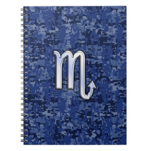 Chrome Scorpio Zodiac Sign on Navy Blue Camo Notitieboek
