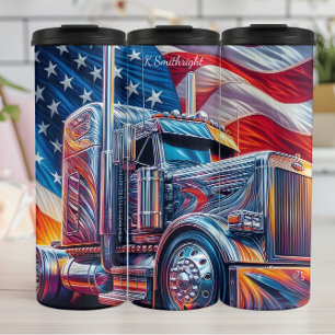Chrome Semi Truck Amerikaanse Vlag Flow Thermosbeker