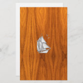 Chrome Silver als Sailboot op Teak Veneer Briefpapier (Voorkant / Achterkant)