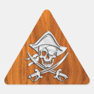 Chrome Silver Pirate on Teak Veneer Decor Driehoek Sticker