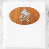 Chrome Silver Pirate on Teak Veneer Decor Ovale Sticker (Tas)