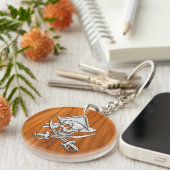 Chrome Silver Pirate op Teak Veneer Decor Sleutelhanger (Voorkant Rechts)