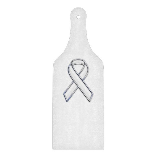 Chrome Silver Print Belted White Ribbon Awareness Snijplank (Voorkant)