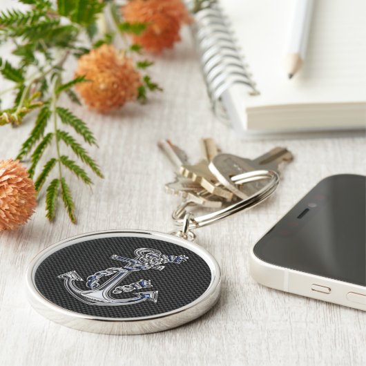 Chrome Silver Style Rope Anchor op koolstofvezel Sleutelhanger (Zijkant)