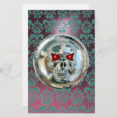 CHROME SKULL DAMASK Blue Pink Paars Amethyst Briefpapier (Voorkant / Achterkant)