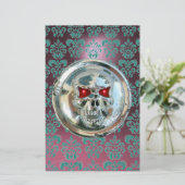CHROME SKULL DAMASK Blue Pink Paars Amethyst Briefpapier (Staand voorkant)