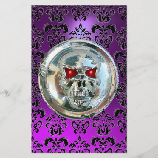 CHROME SKULL DAMASK Paarse Amethyst Briefpapier (Voorkant)