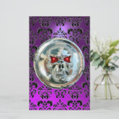 CHROME SKULL DAMASK Paarse Amethyst Briefpapier (Staand voorkant)