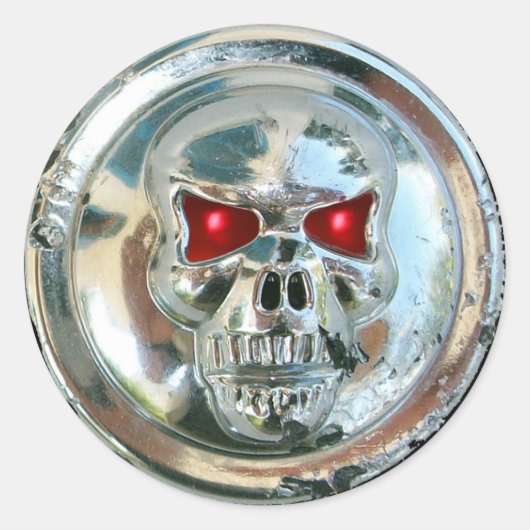 CHROME SKULL RONDE STICKER (Voorkant)