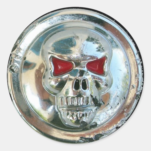 CHROME SKULL RONDE STICKER (Voorkant)
